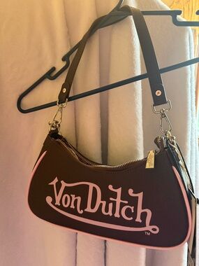 Von Dutch Brown & Pink Logo Shoulder Bag Y2K Retro Purse NWT